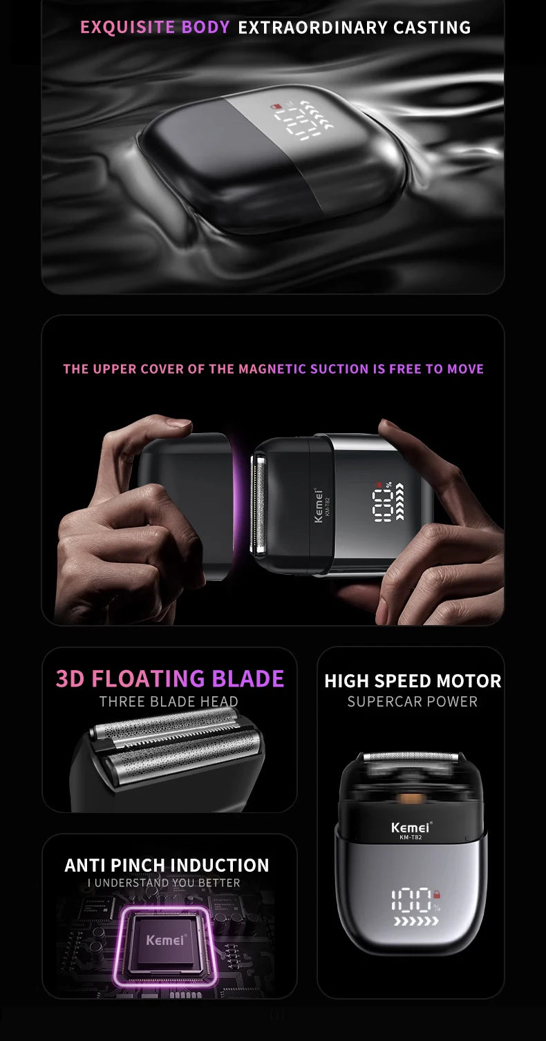 KEMEI km-t82 Usb Reciprocating Electric Shaver Washable Digital Display