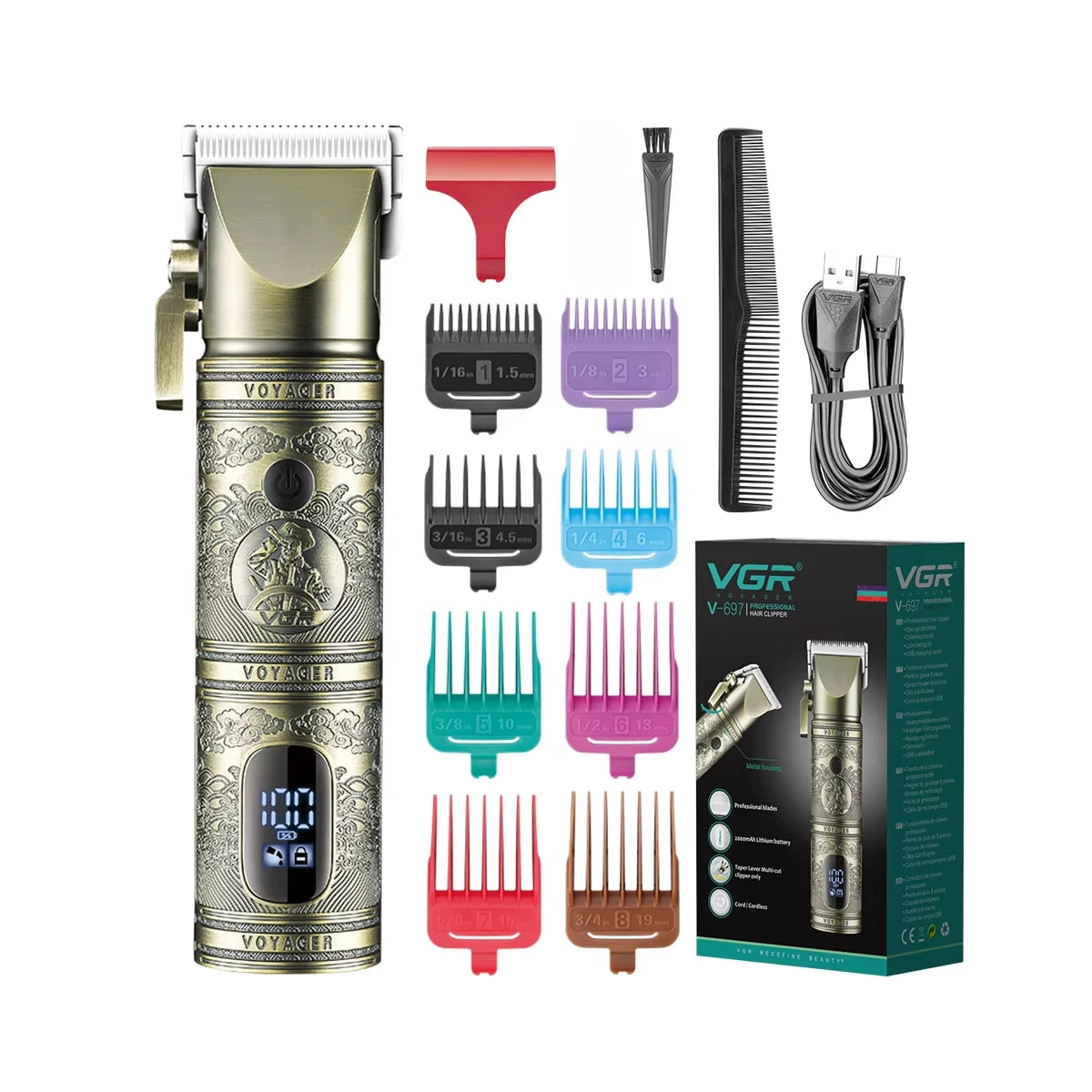 VGR Hair Clipper Professional Hair Trimmer LED Display V-697
