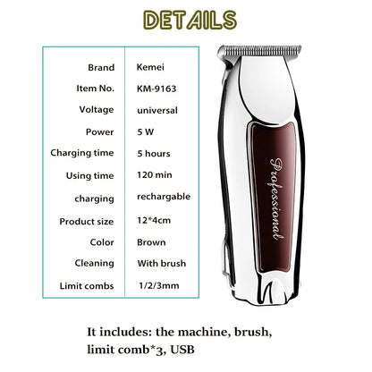 Kemei KM-9163 USB Rechargeable Professional Men Hair Trimmer
