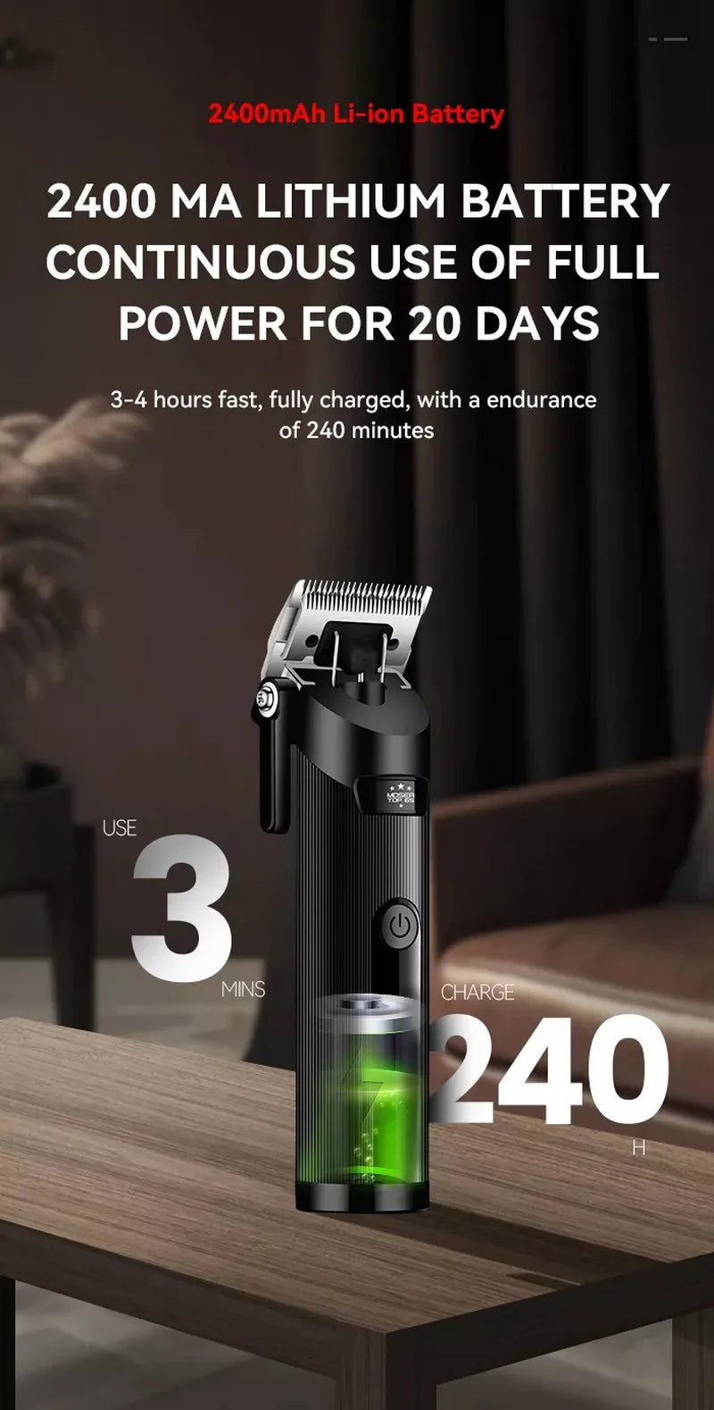 Kemei hair clipper long battery life silent TOP-65 carbon steel