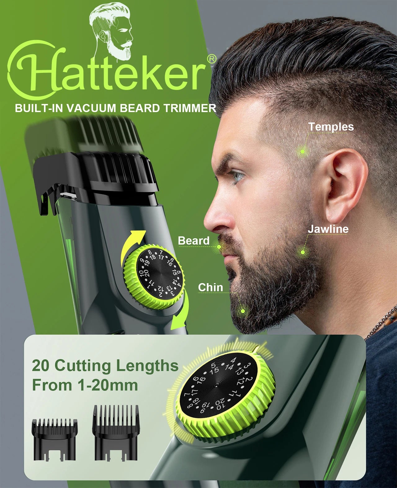 Hatteker Cordless Beard Trimmer Men Rechargeable Electric Shaver