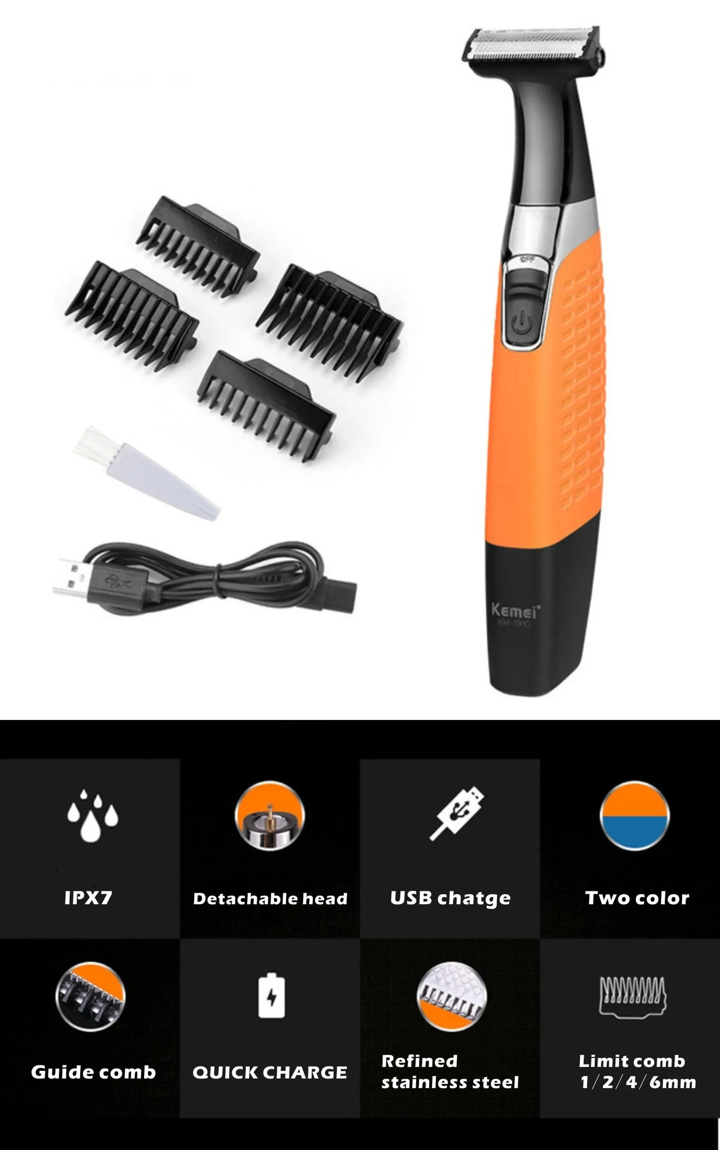 Kemei KM-1910 Waterproof Electric Shaver Eyebrow Trimmer