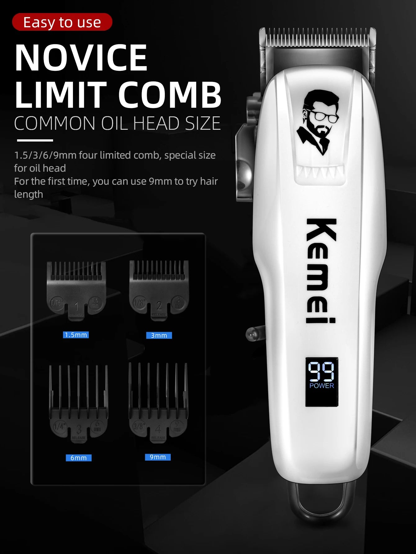 Kemei Pg809A Adjustable Powerful Hair Clipper Barber Electric Hair Trimmer