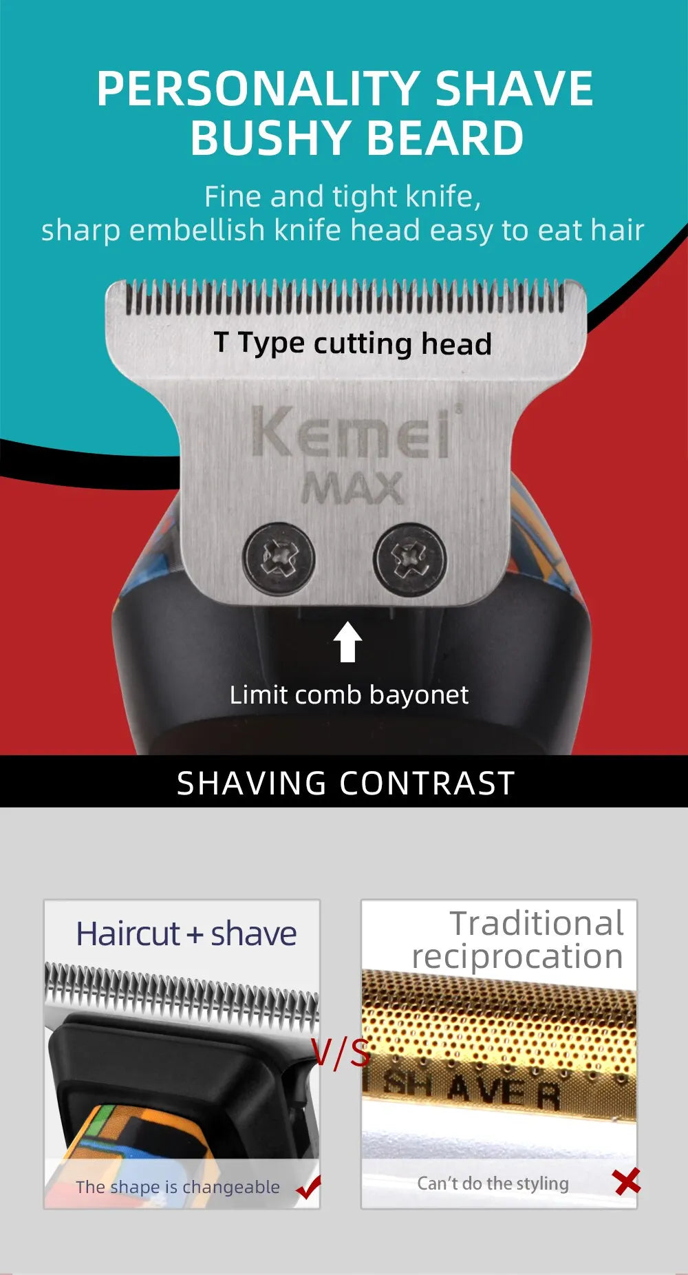 Kemei Digital Display Professional Barber Pusher For Men