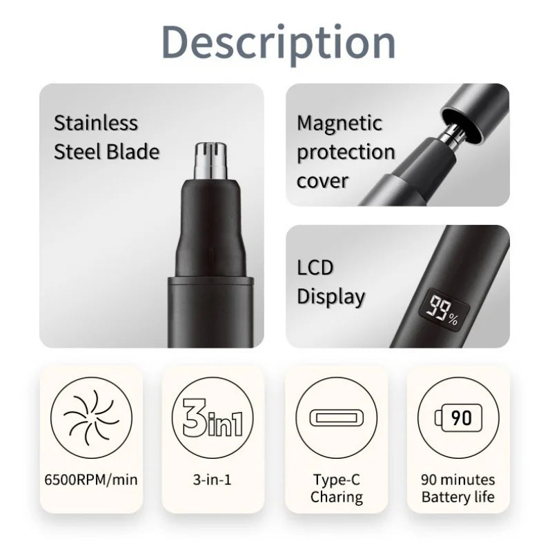 XIAOMI New 3 in 1 Electric Rechargeable Nose Ear Hair Trimmer