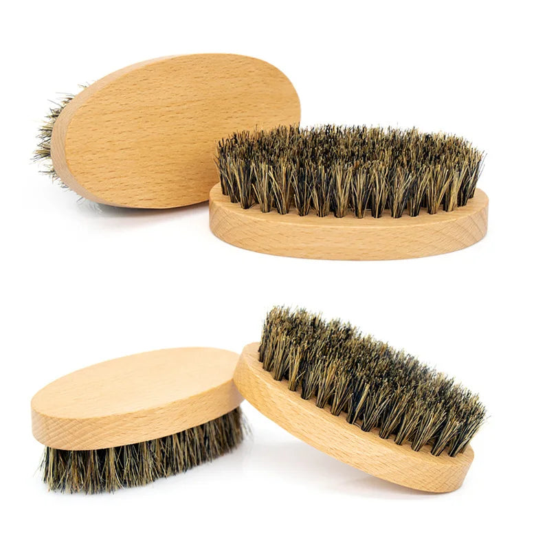 Natural Boar Bristle Beard Brush for Men Bamboo Face Massage