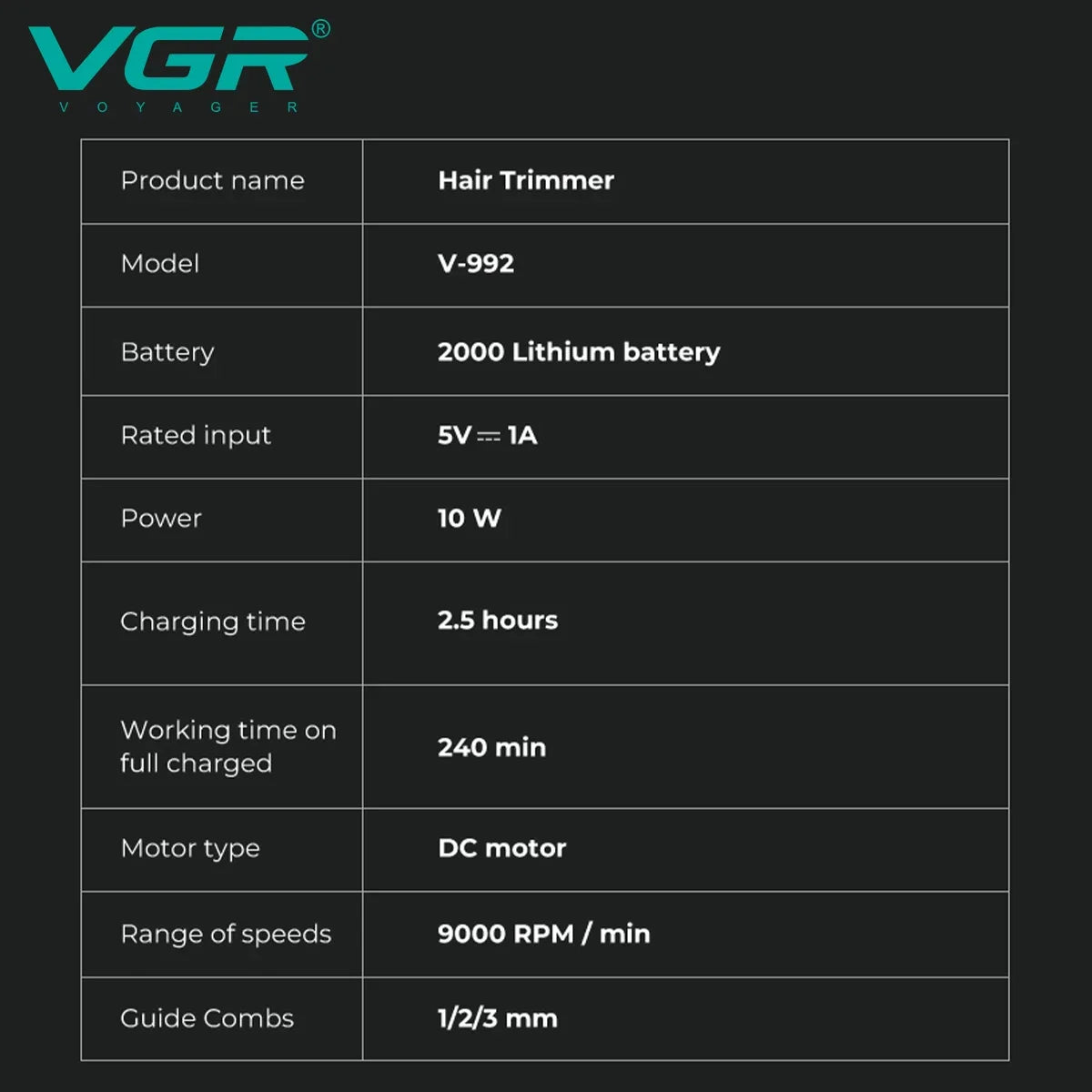 VGR Hair Clipper Professional Hair Cut Machine Electric Clipper