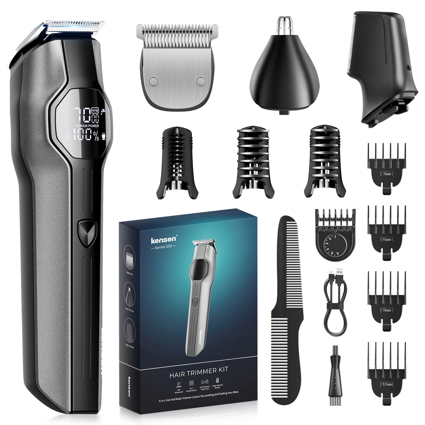S30 4 in 1 Cordless Hair Clipper LED Display Hair Cutting