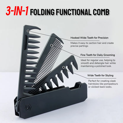 3 in 1 Pocket Folding Combs Plastic Wide Tooth Head Comb