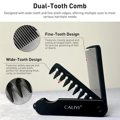 2 in 1 Folding Hair Comb for Men, Pocket Comb Mustache