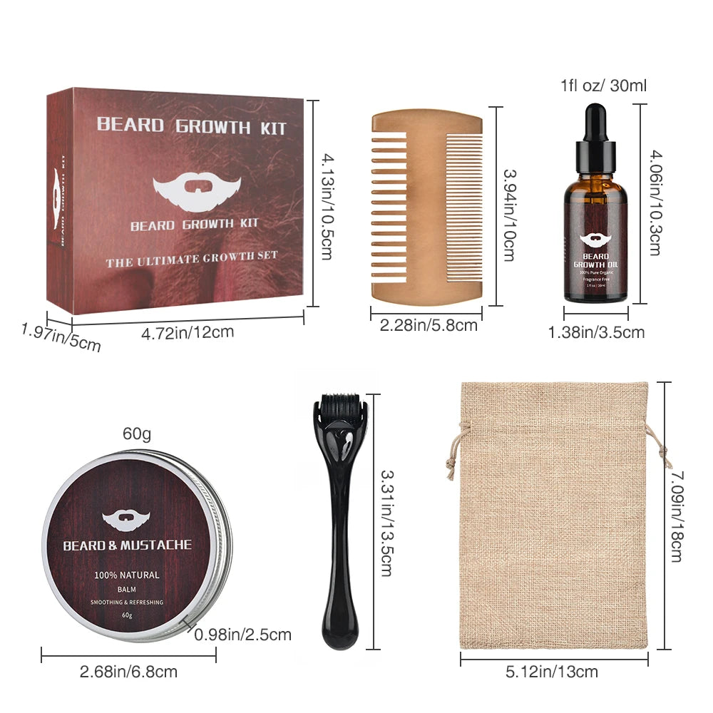 4 Pieces Beard Growth Kit Hair Enhancerbeard Oil Moisturizing Hair Roller Comb