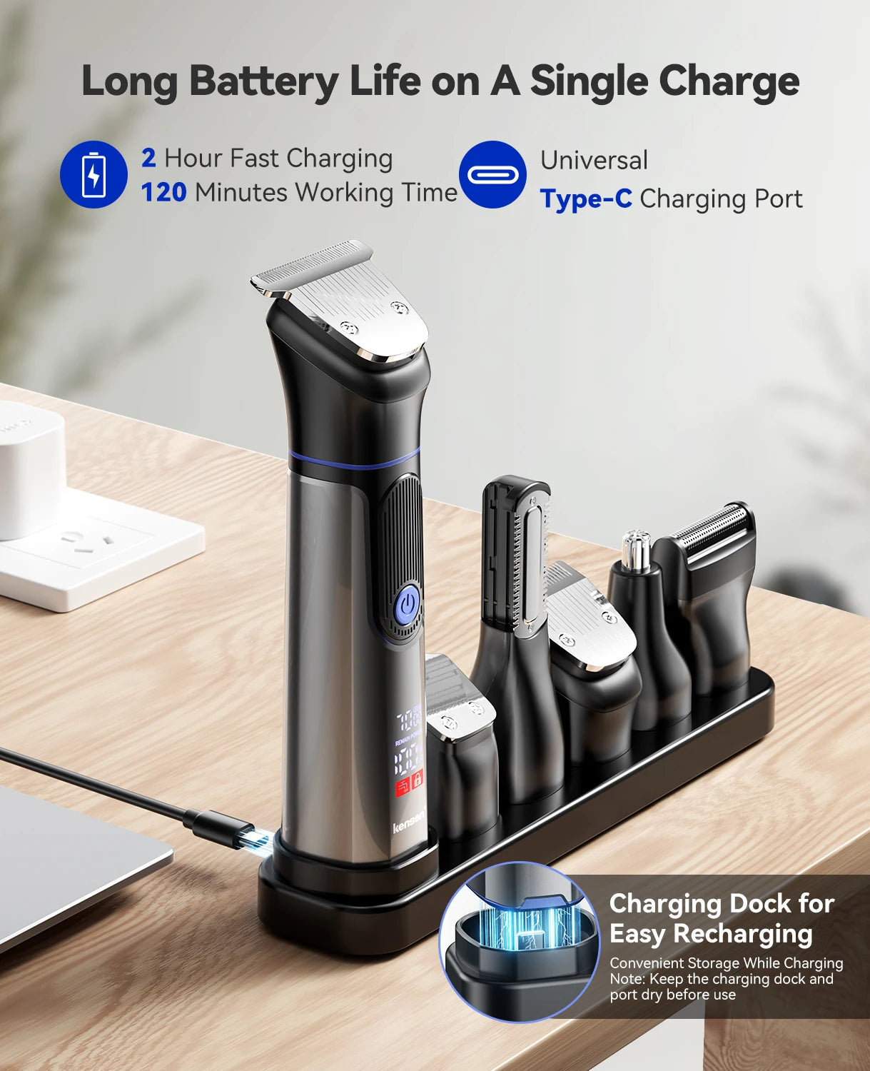 S38 Electric Hair Trimmer for Men 6 in 1 Body Hair Shaver