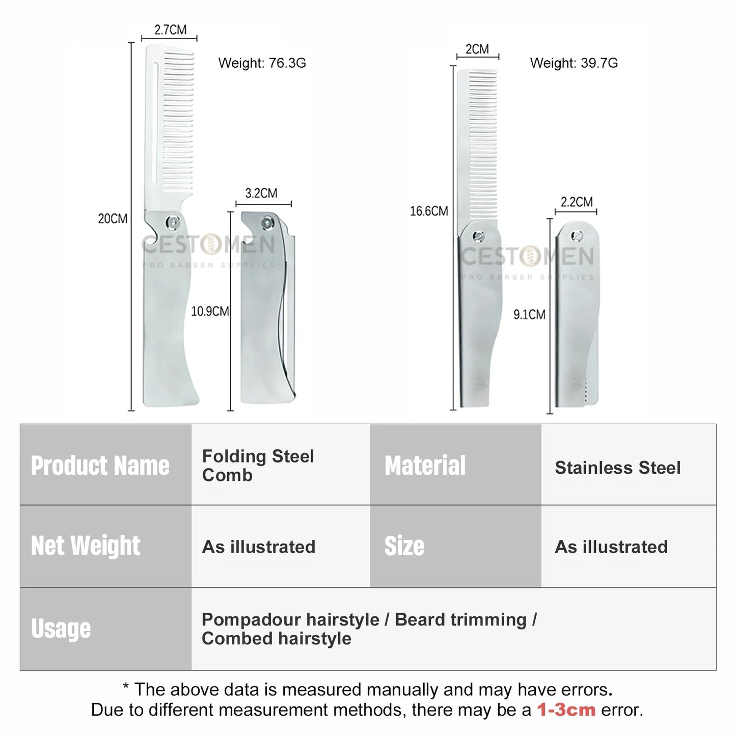 NEW Style Stainless Steel Folding Professional Men's  Comb