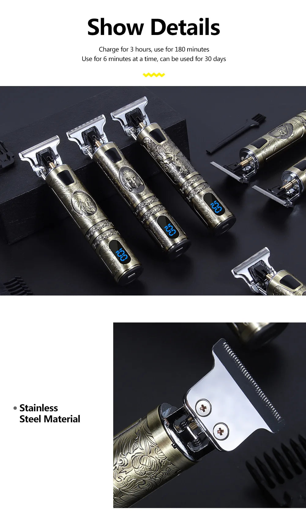 T9 LCD Electric Hairdresser Oil Shaving Head Trimmer