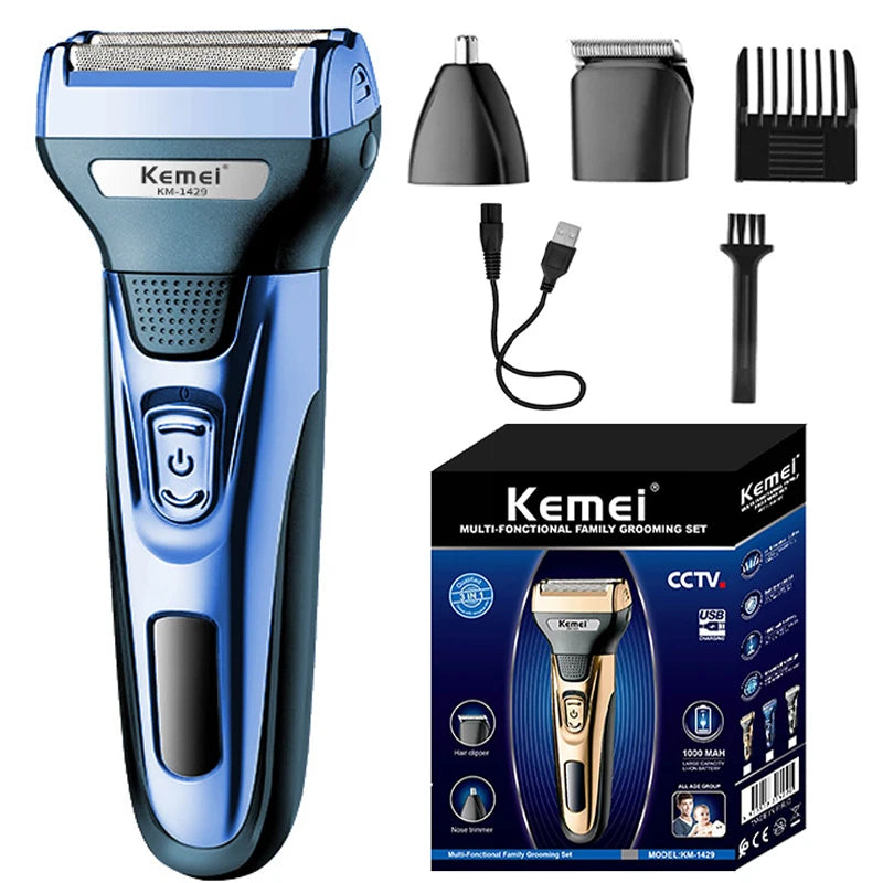 Kemei 3 In 1 Powerful Electric Shaver Facial Body Hair Trimmer KM-1429