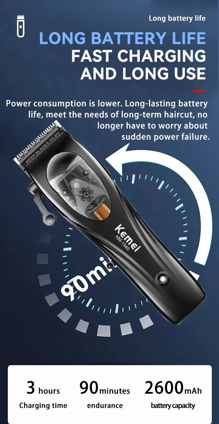 Kemei Professional Barber Cordless Hair Clipper Electric Trimmer