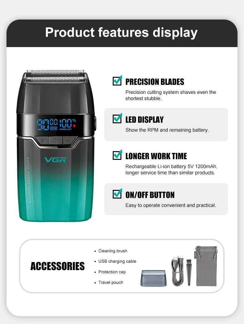 VGR New Shaver Gradient Color Body High end Hair Trimmer V-308