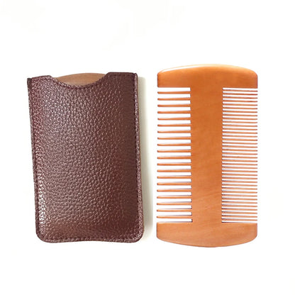Natural Wood Hair Brush Beard Comb with PU Leather Case