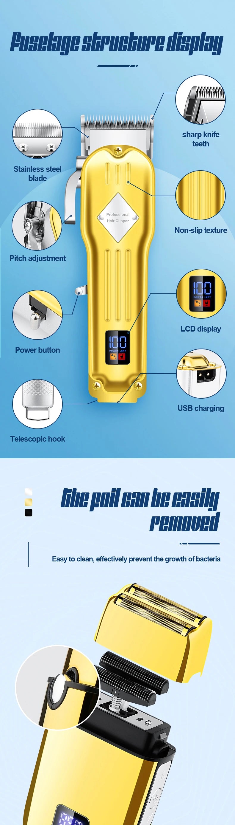 RESUXI 973 3 in 1 Professional Electric Hair Clipper and Shaver Set