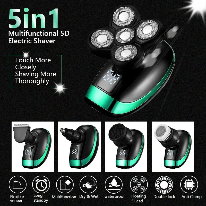 5 In 1 4D Men's Rechargeable Bald Head Electric Shaver