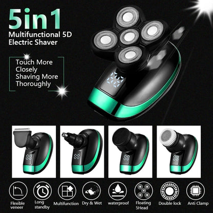 5 In 1 4D Men's Rechargeable Bald Head Electric Shaver