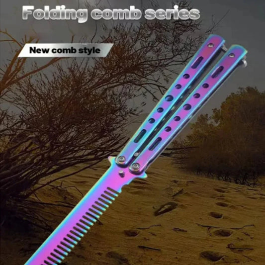 1PCS Foldable Comb Stainless Steel Butterfly Knife Comb