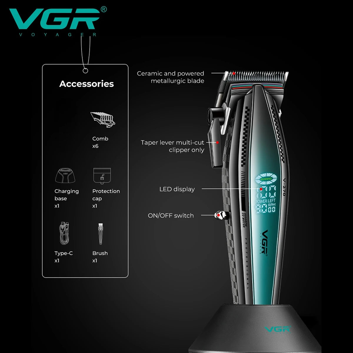 VGR Hair Trimmer Electric Cordless Hair Clipper Professional V-270