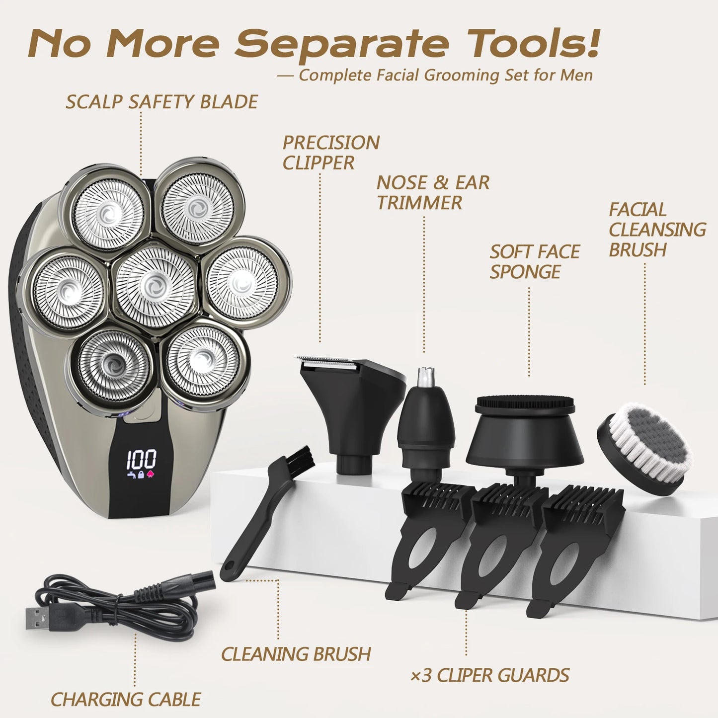 Electric 7D Floating Cutter Rechargeable Bald Head Shaving