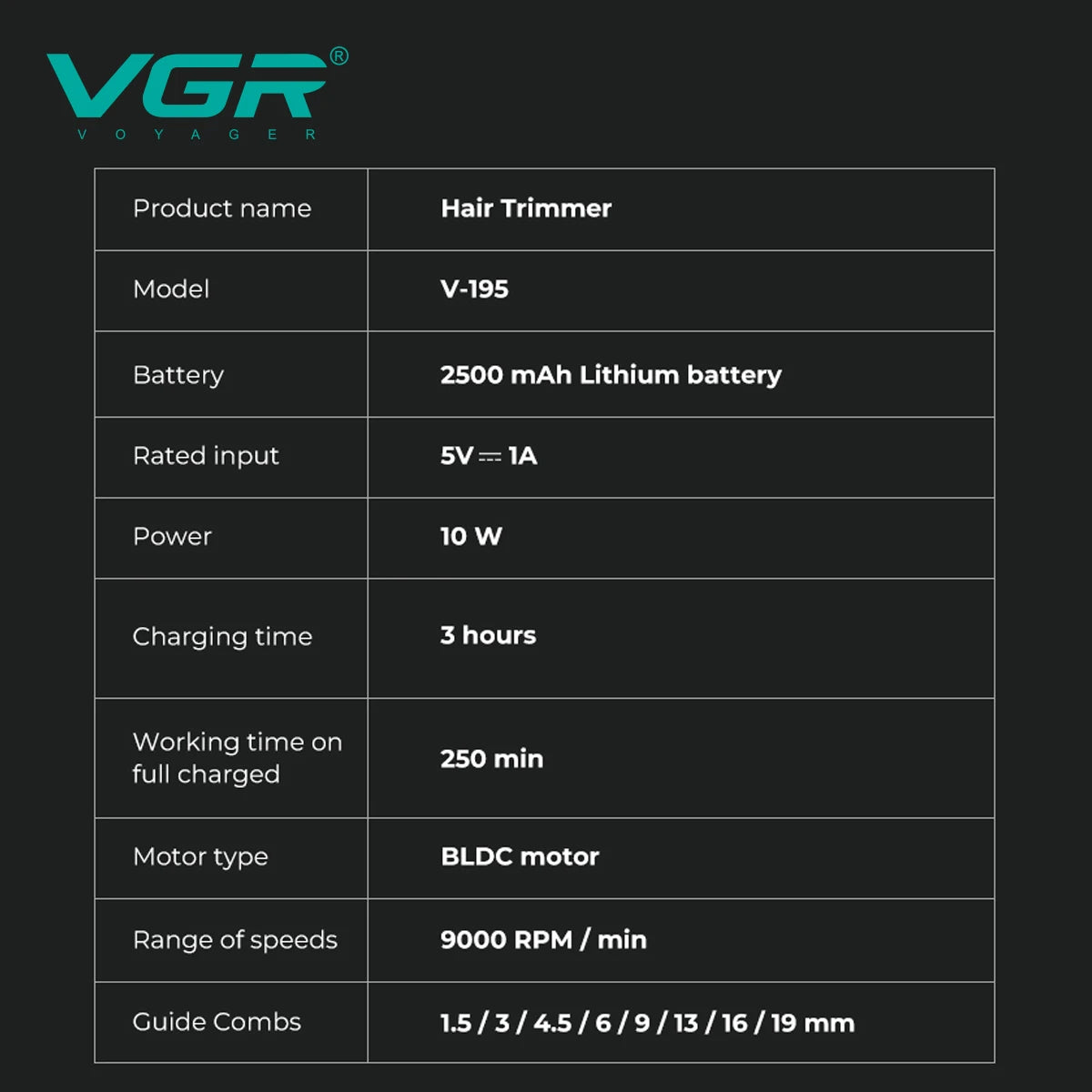 VGR New High end Hair Clipper Metal Body Titanium Alloy  V-195