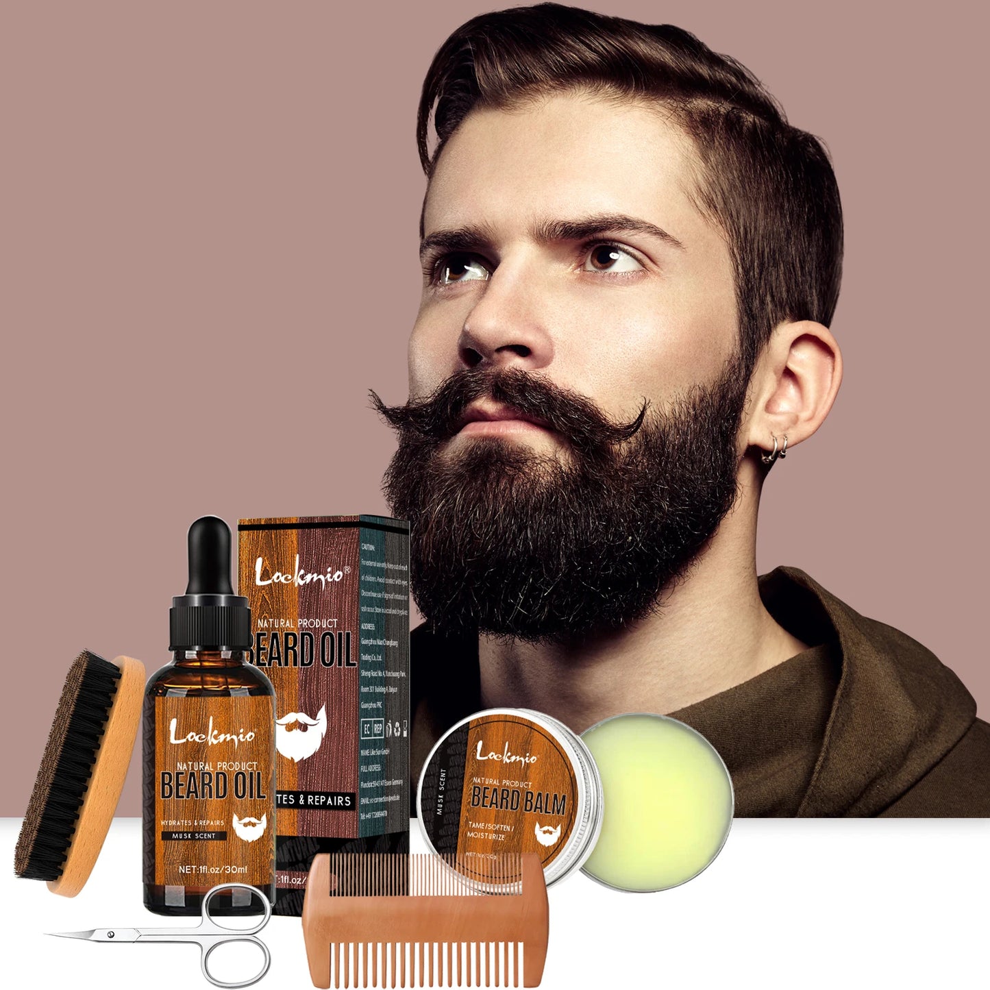 5 pieces Men's Beard Growth Care Kit Moisturizing Beard Set