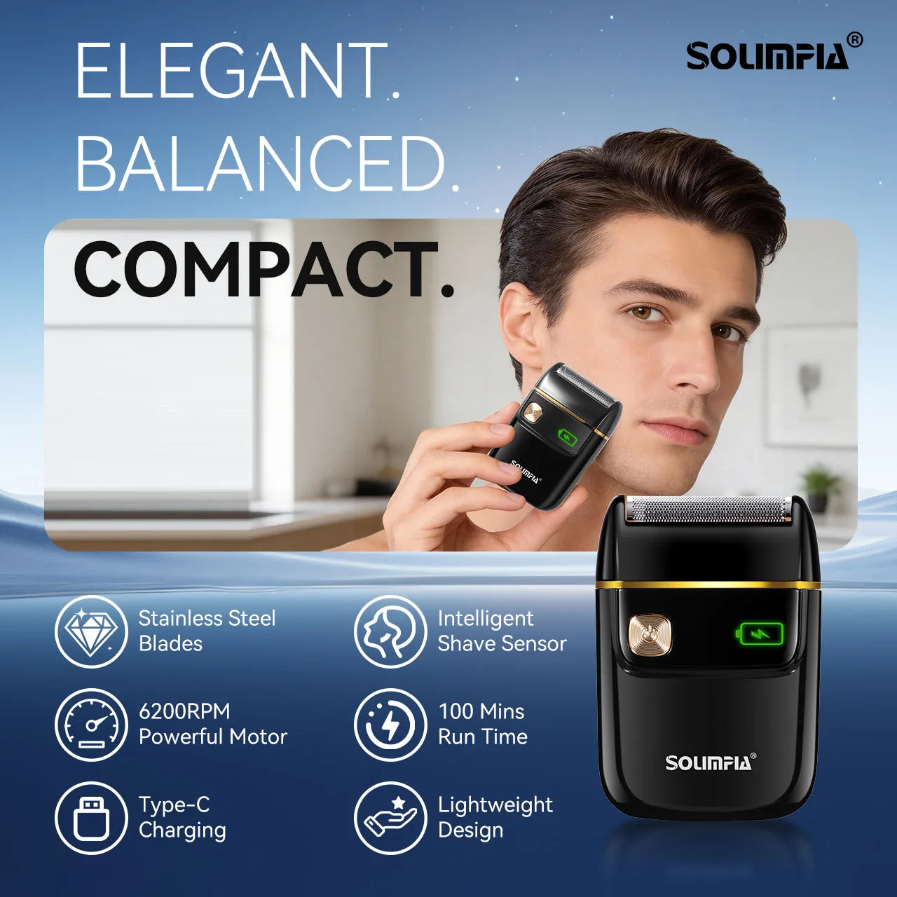 Solimpia Portable Mini Electric Shaver for Men Single-Head