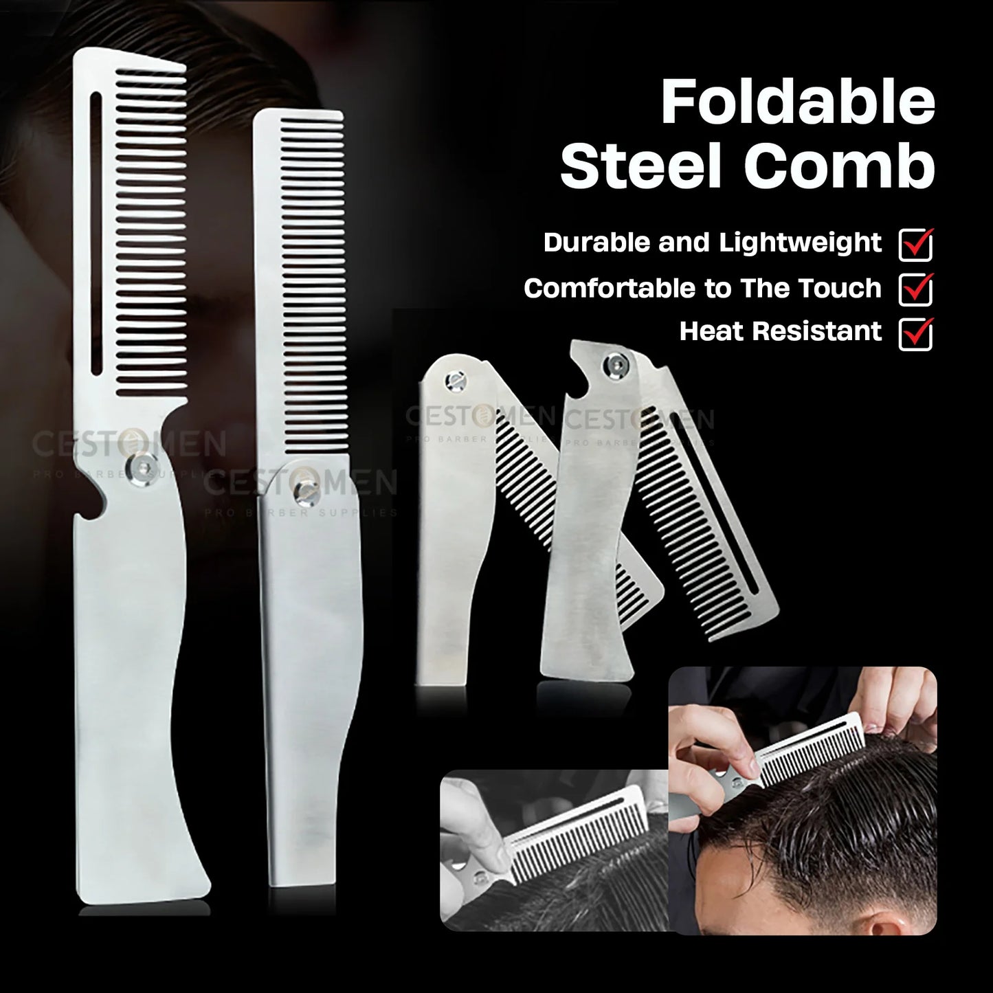 NEW Style Stainless Steel Folding Professional Men's  Comb