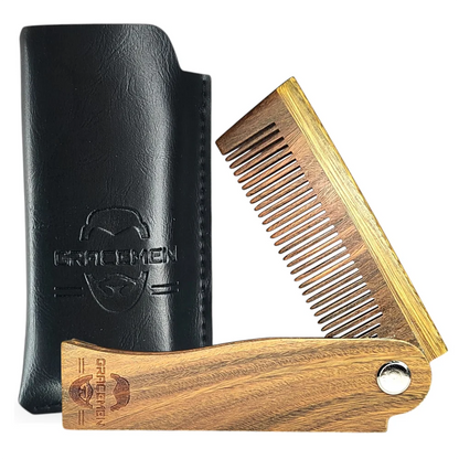 Foldable Comb with PU Case Natural Dark Sandalwood