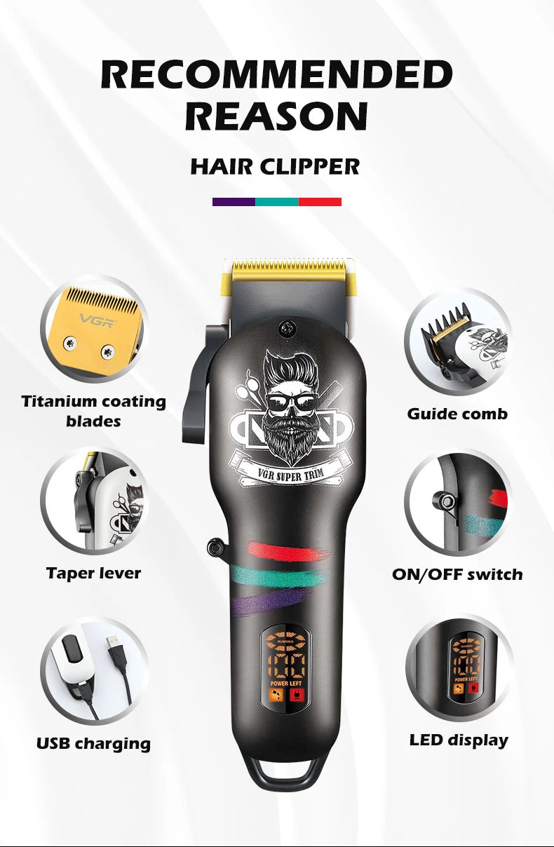 VGR Hair Trimmer Cordless Haircut Machine Electric Beard Clipper