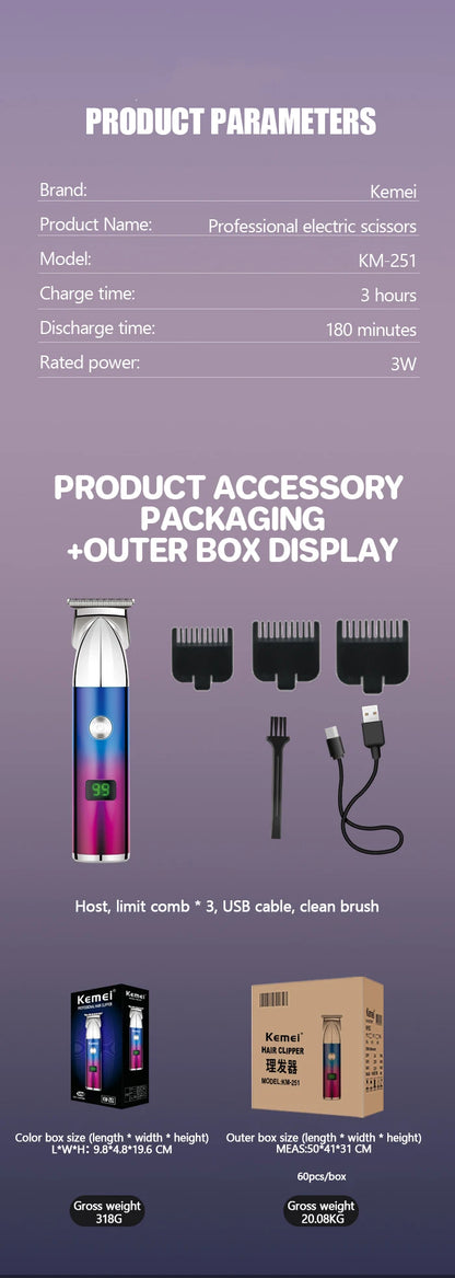 Kemei Professional Beard Trimmer for Men Rechargeable Shavers
