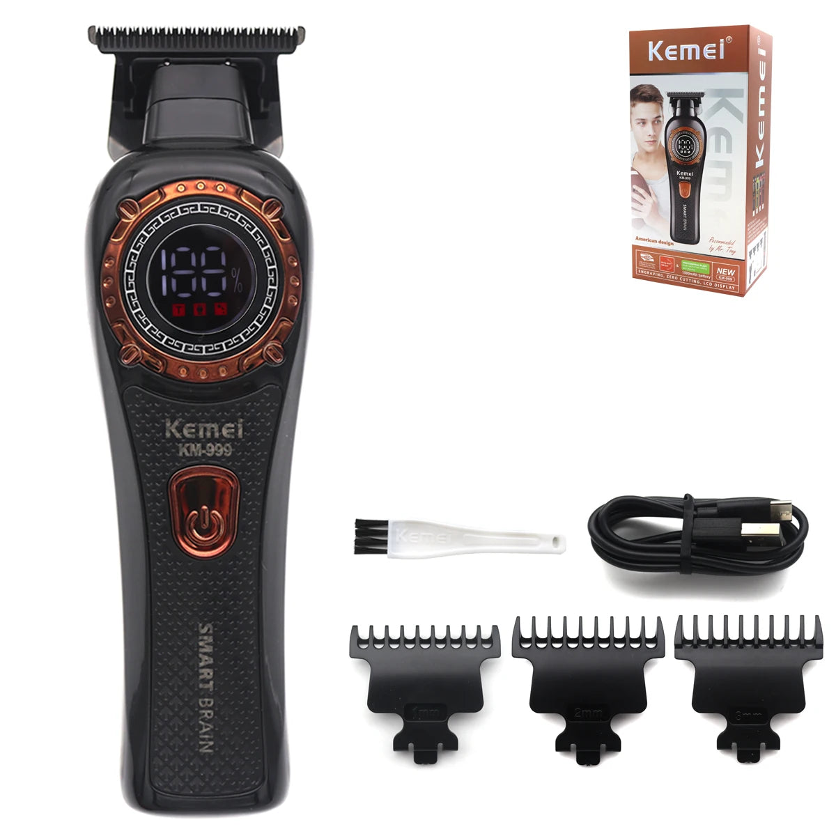 Kemei KM-999 Hair Trimmer for Men DLC T-Blade Zero Gapped