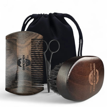 Beard Kit - Retro Beard Brush & Dark Wooden Comb