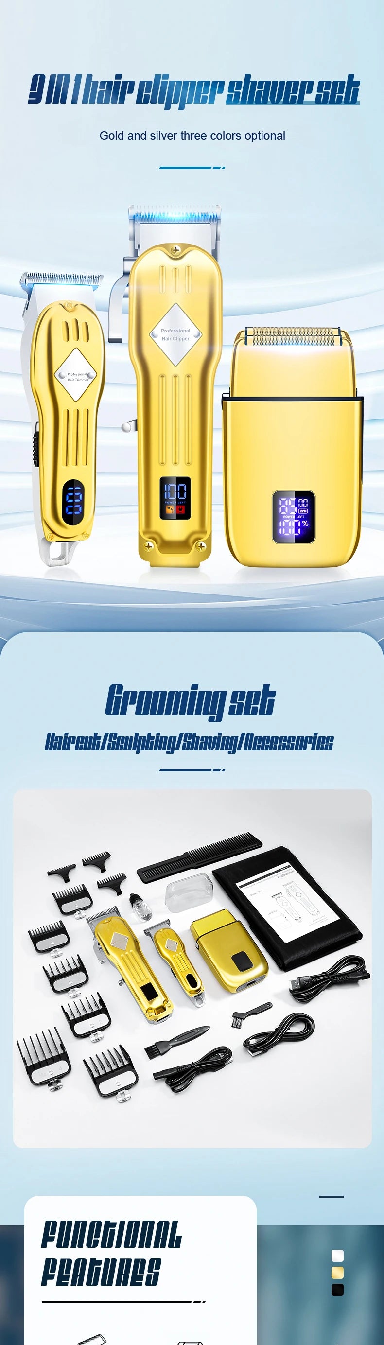 RESUXI 973 3 in 1 Professional Electric Hair Clipper and Shaver Set