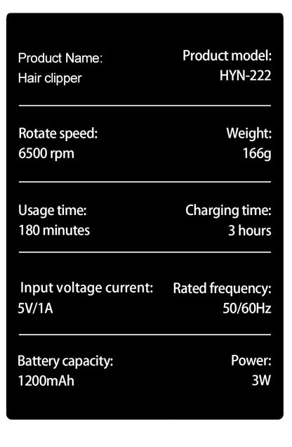 HIENA Hair Clippers 1200mah Powerful Battery Electric hair Trimmer