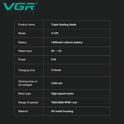 VGR high-end men's shaver alloy reciprocating V-378