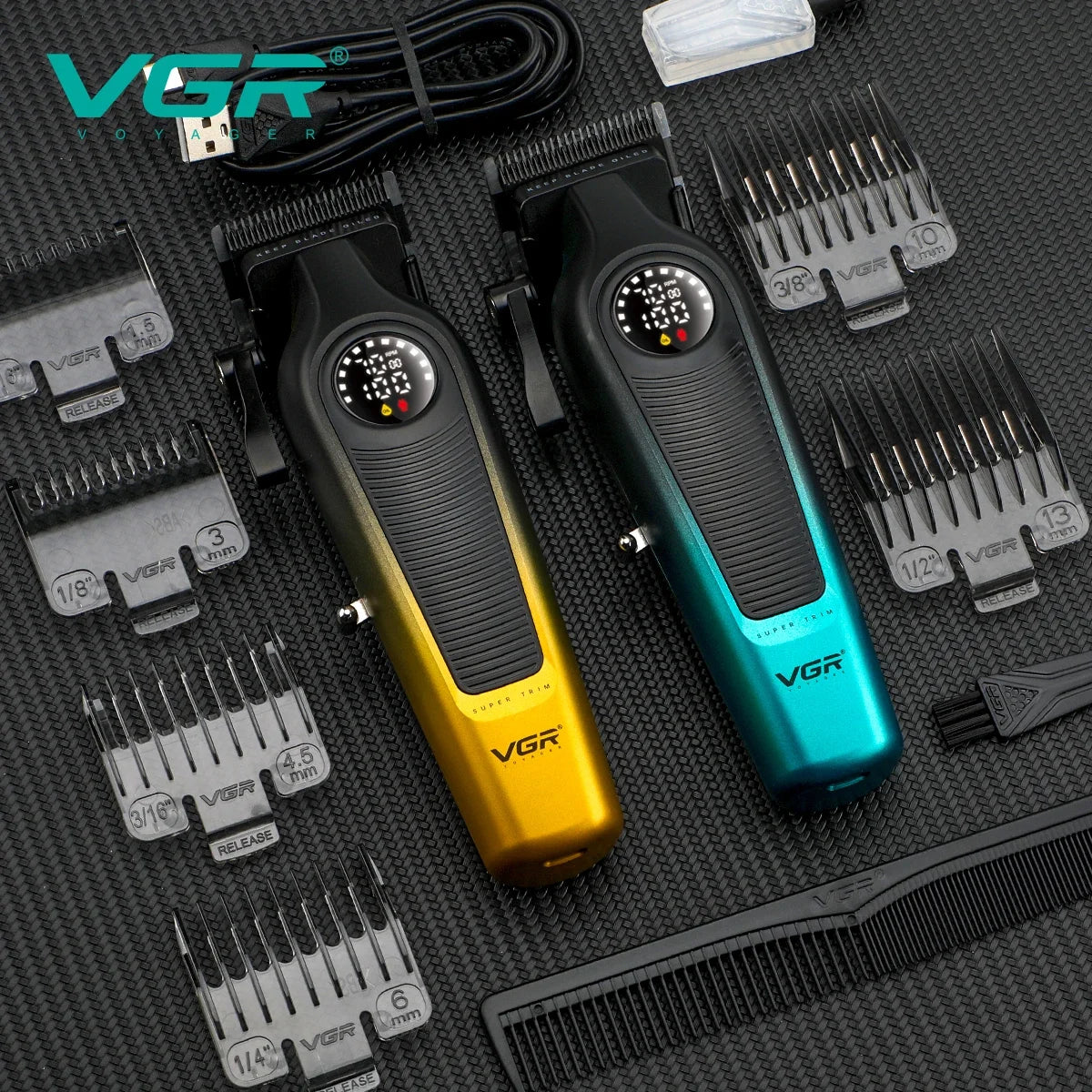 VGR 196 Professional Hair Clipper DLC Blade LED Display