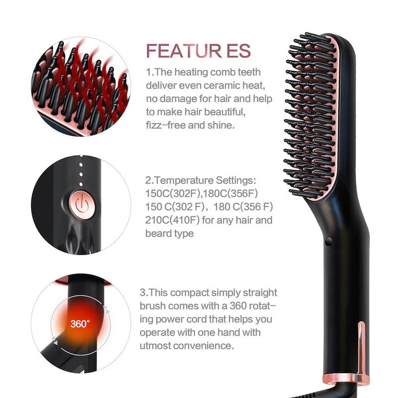 3 in 1 Quick heat Hair Beard straightener comb PTC heater