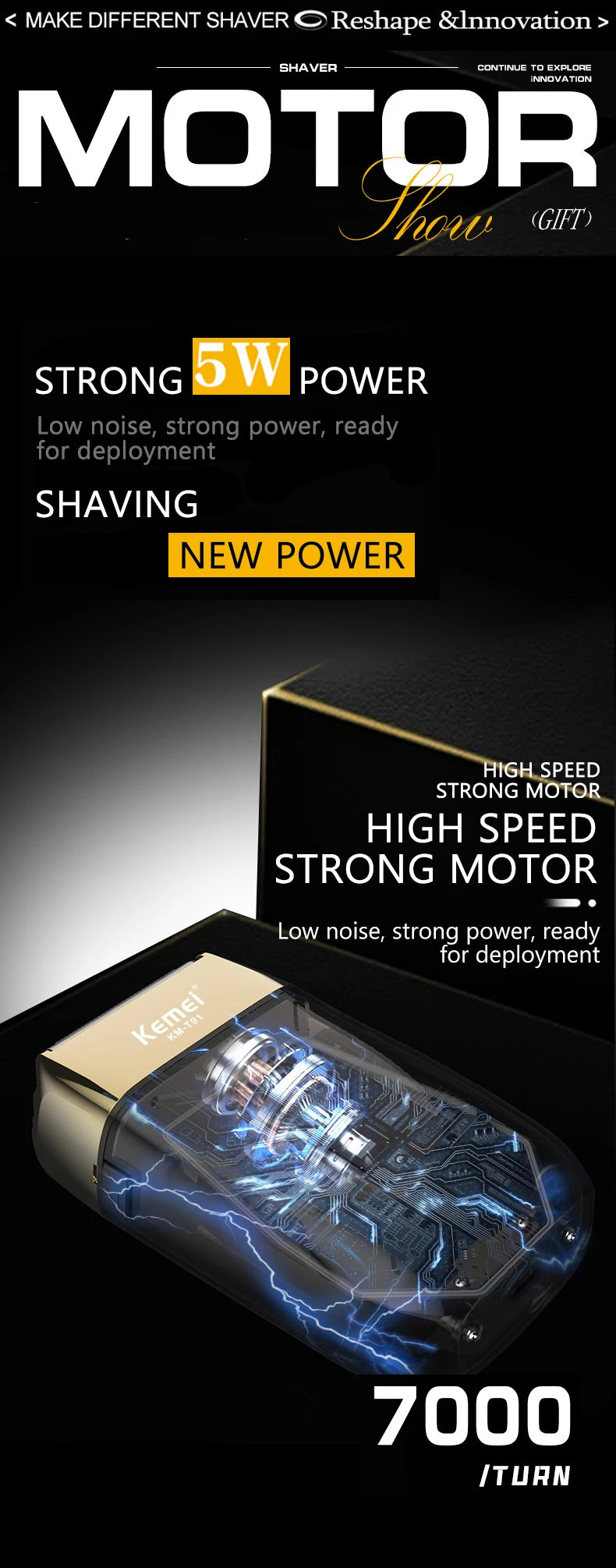 Kemei Electric Triple Blades Razor Rechargeable Barber KM-T91