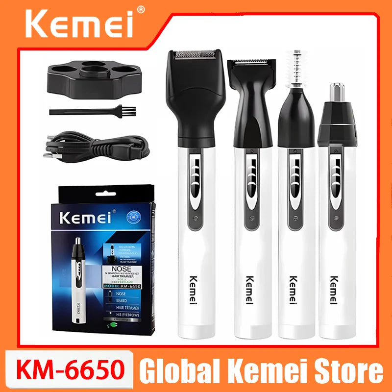 Kemei 6650 4in1 Rechargeable Nose Ear Hair Trimmer