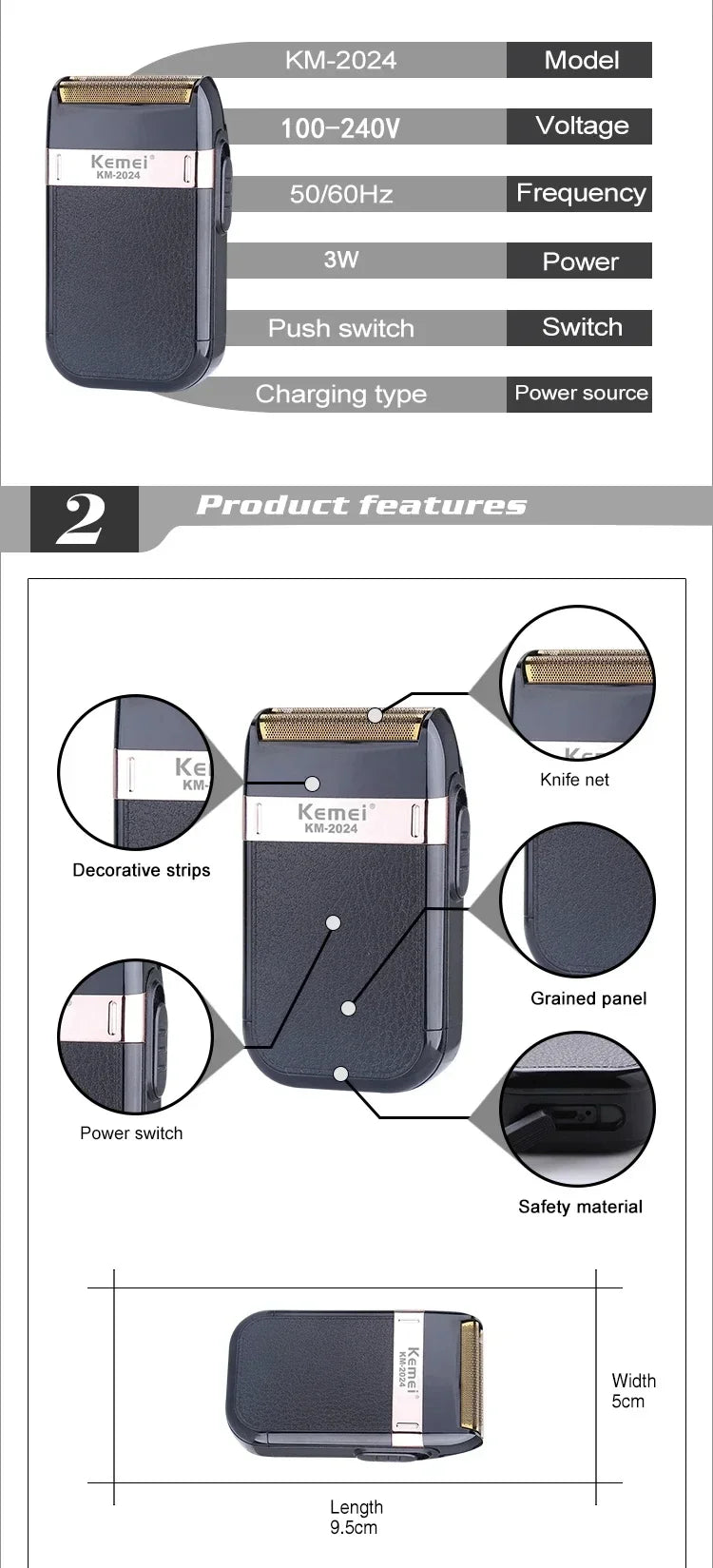 Kemei Hair Clipper Electric Hair Trimmer for Men Electric Shaver