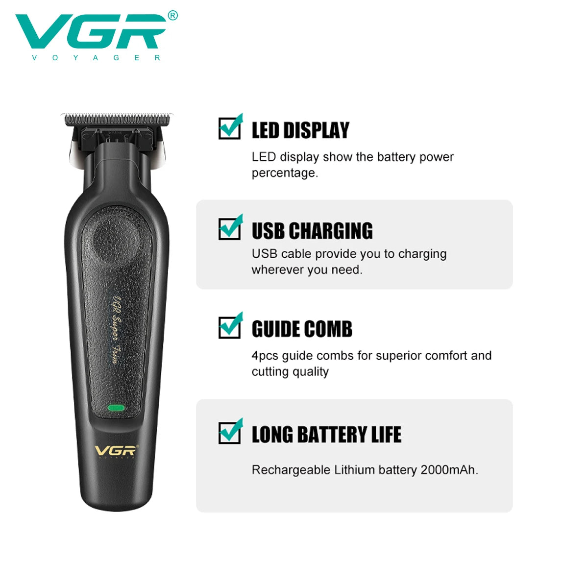 VGR Hair Trimmers Professional Barber Cordless Clippers V-995