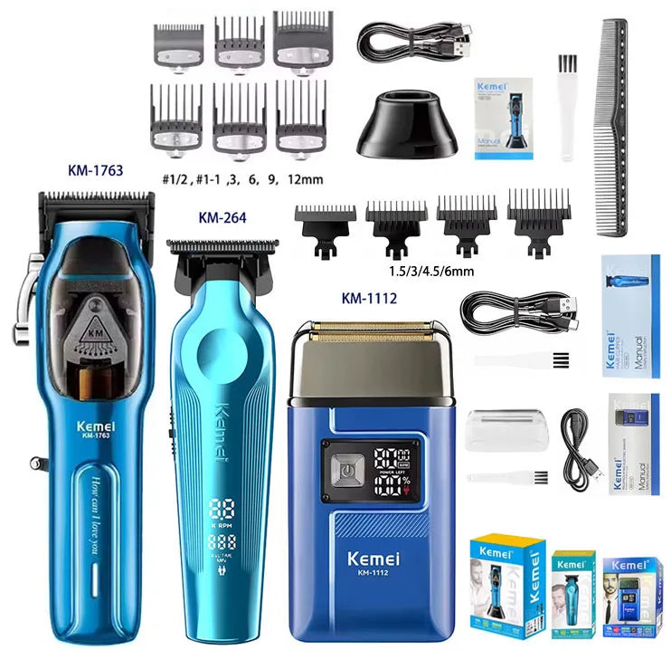 Kemei Hair Clipper Kit for Men Big Power 9000RPM KM-1763 KM-264