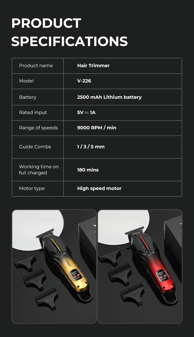 VGR Hair Trimmer Professional 9000 RPM Hair Clipper V-226