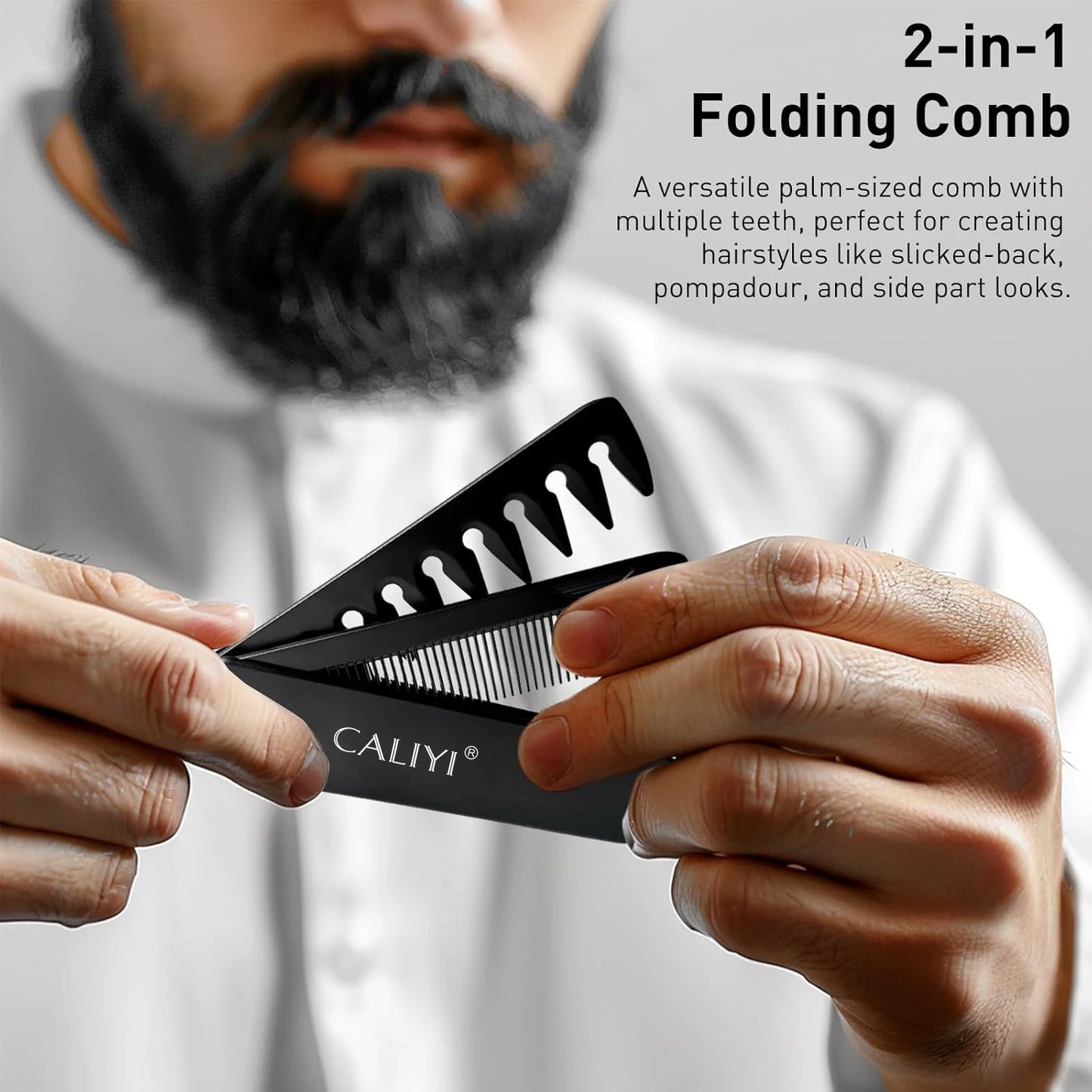 2 in 1 Folding Hair Comb for Men, Pocket Comb Mustache
