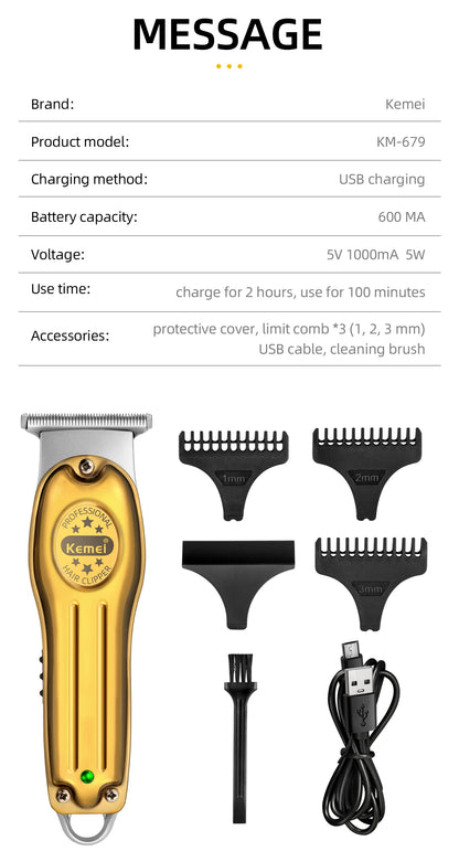 Kemei Professional Hair Trimmer Electric Hair Clipper Bareheaded